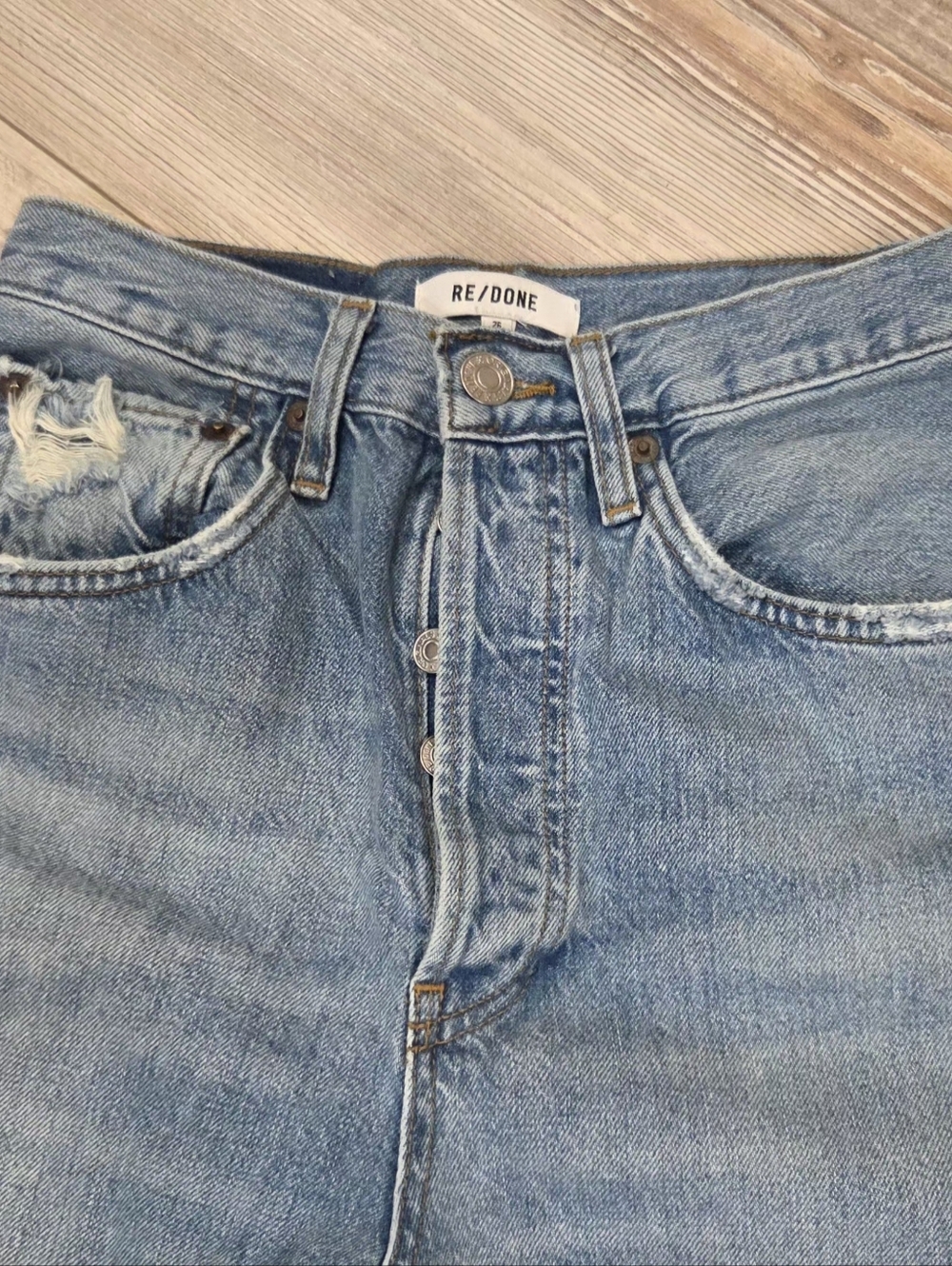 Re/Done Comfort Stretch High Rise Stove Pipe Jeans- In Medium Wash - Picture 11 of 13